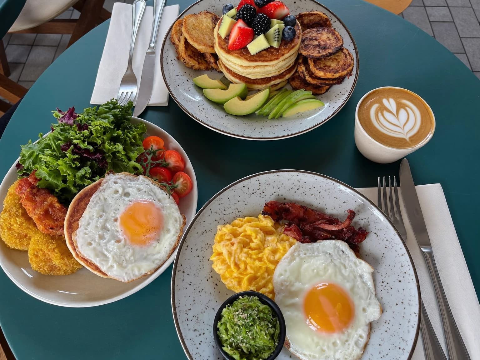 Warm breakfast spread on the table