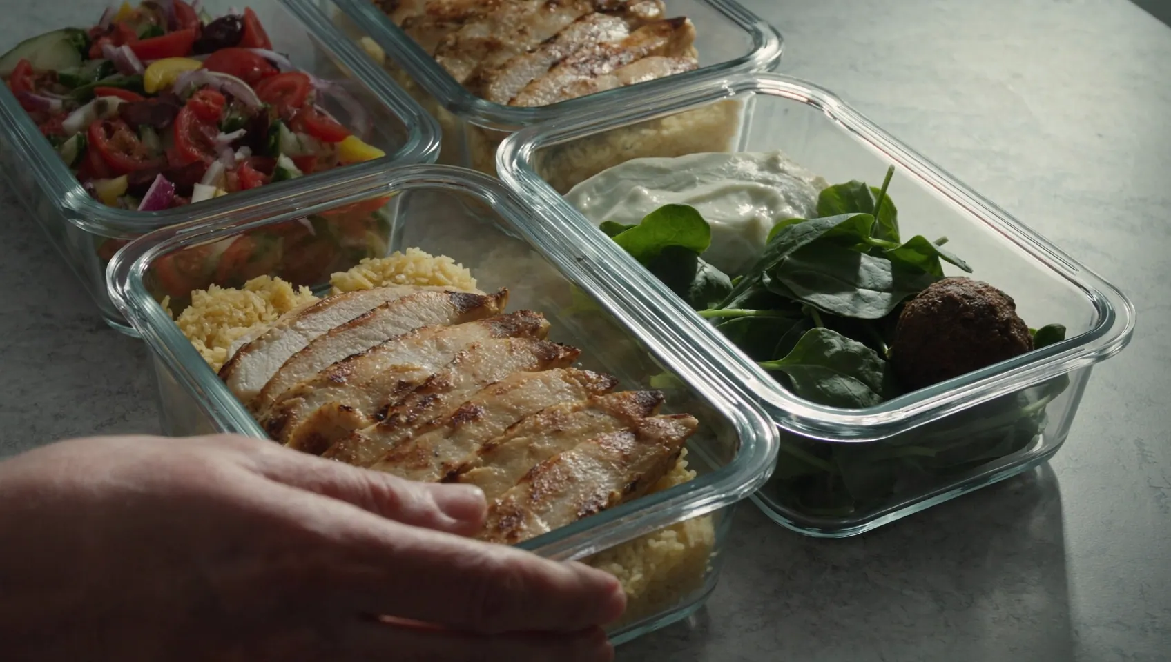 Hand preparing a healthy meal