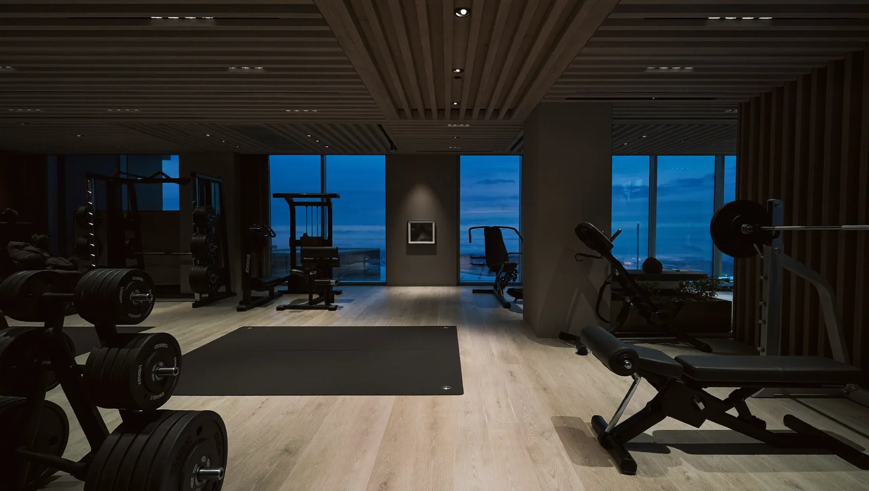 Moody gym at blue hour