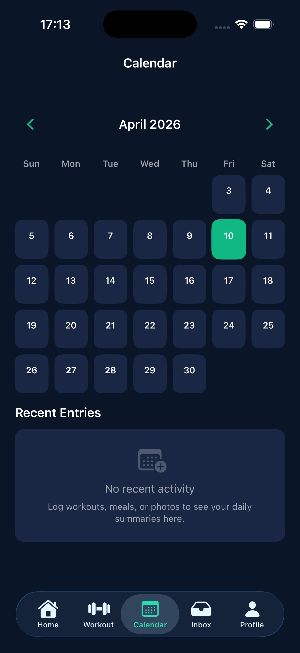 StayFit calendar with streaks
