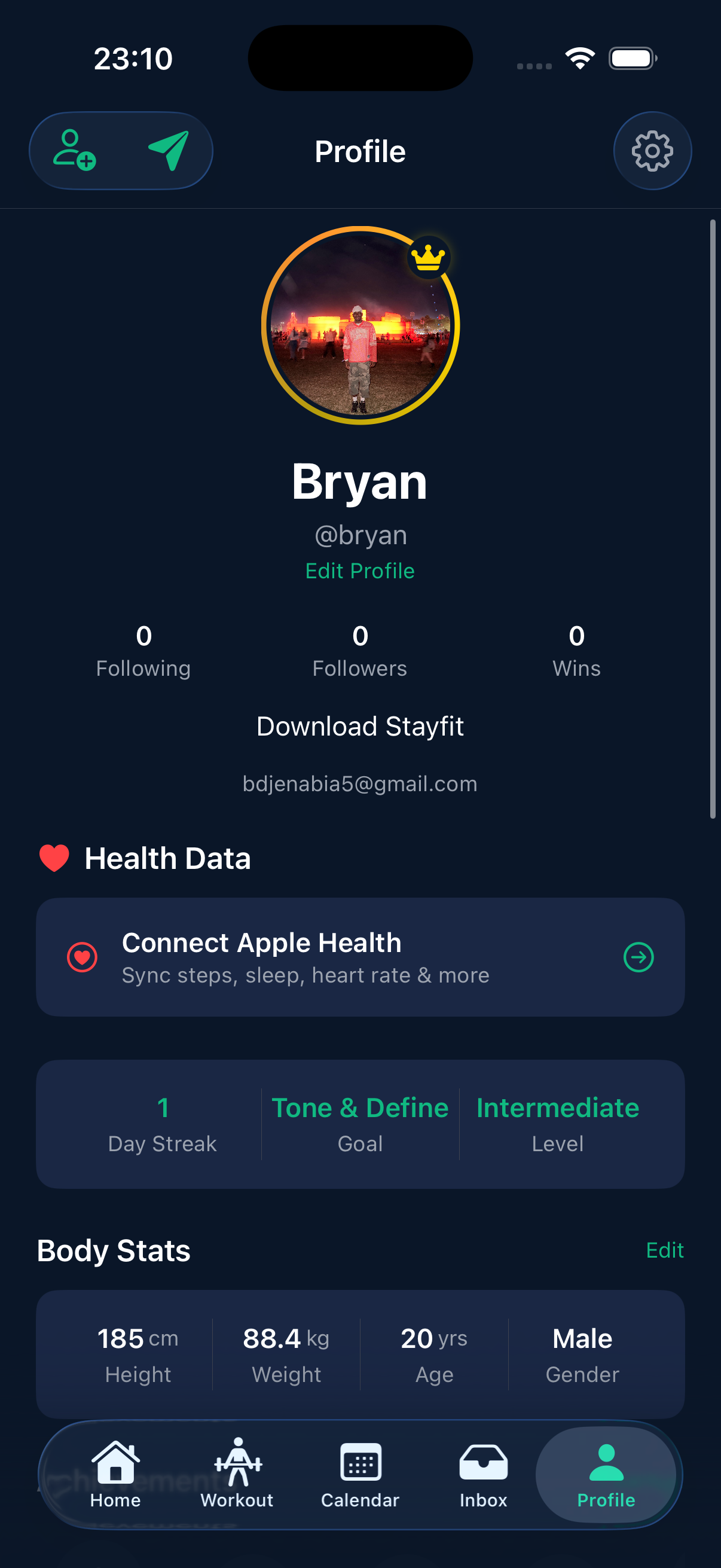 Profile stats screen
