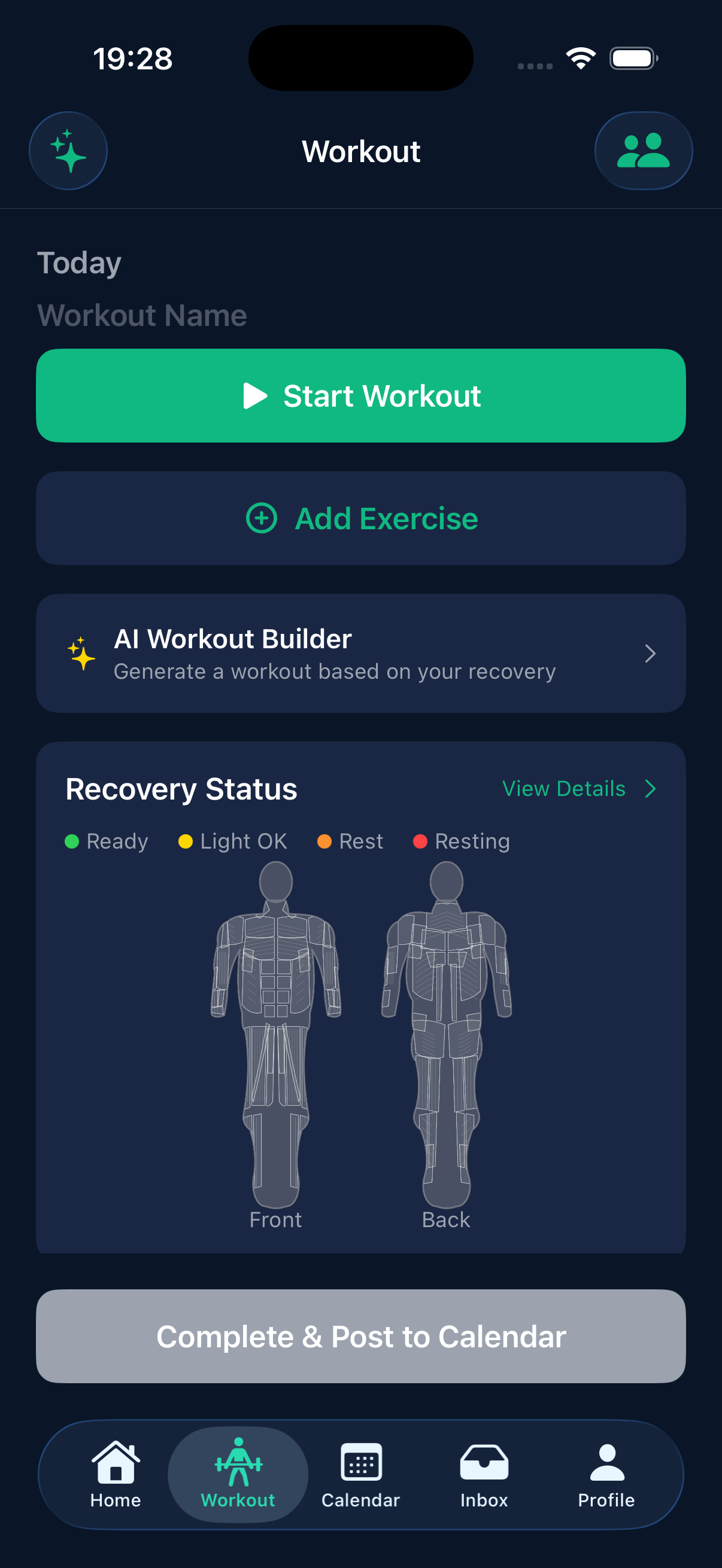 Workout logging screen