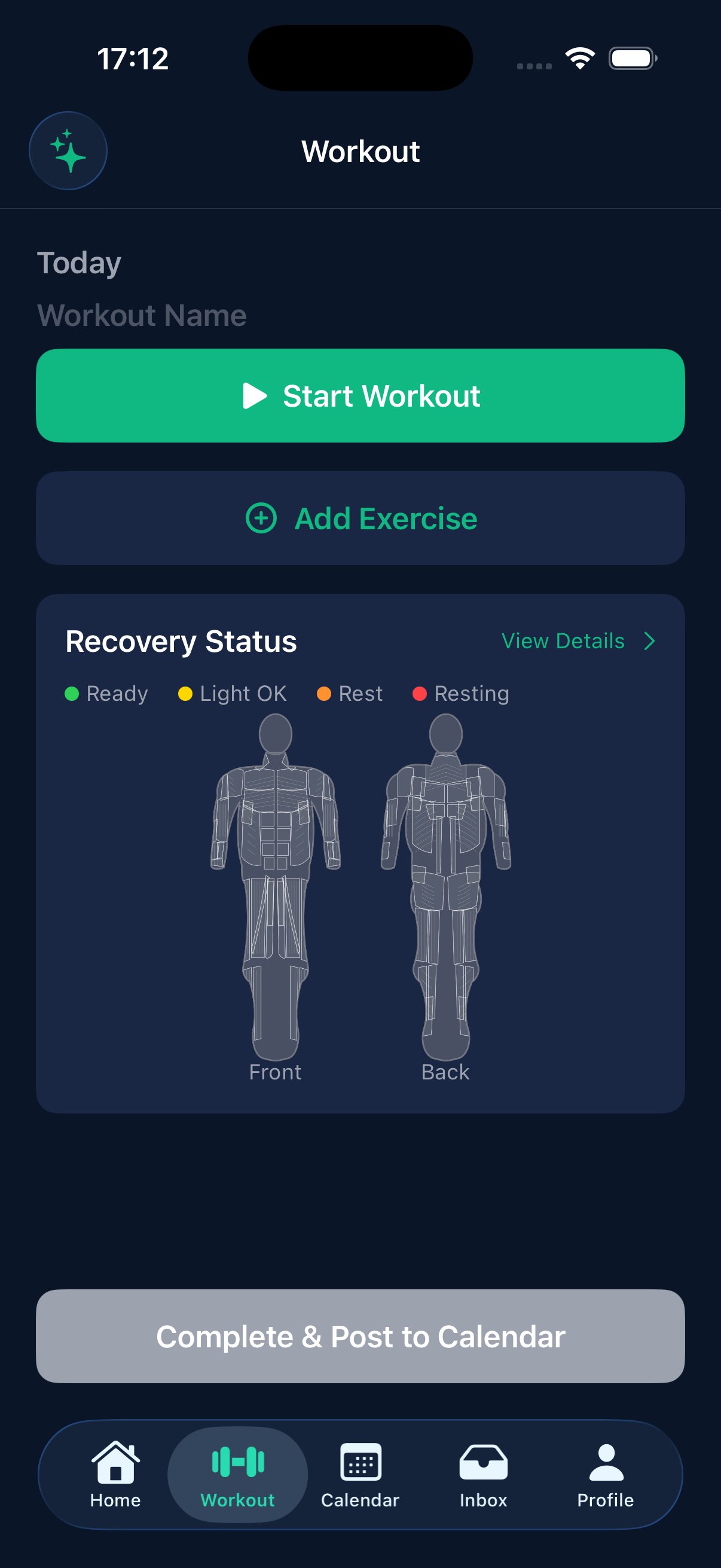Workout screen