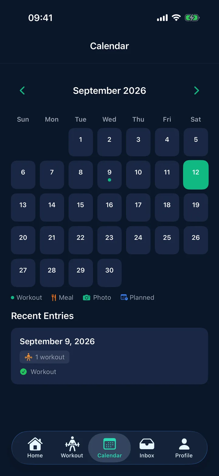 StayFit calendar with a coach-assigned training session scheduled
