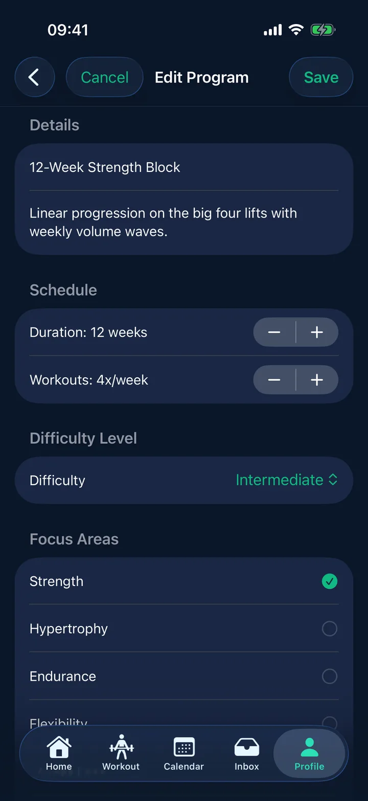 Building a multi-week training program in StayFit